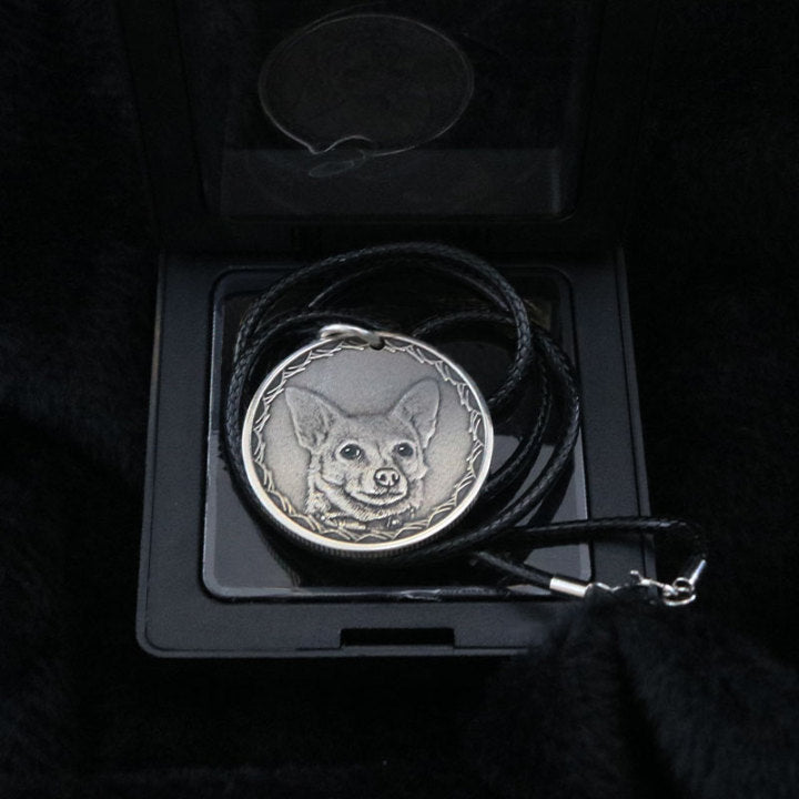 Pet Commemorative Vintage Engraved Photo 999 Fine Silver Coin