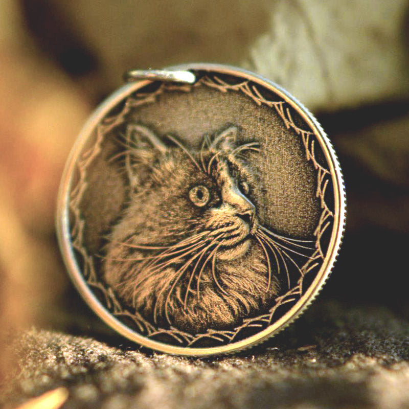 Pet Commemorative Vintage Engraved Photo 999 Fine Silver Coin