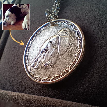 Pet Commemorative Vintage Engraved Photo 999 Fine Silver Coin