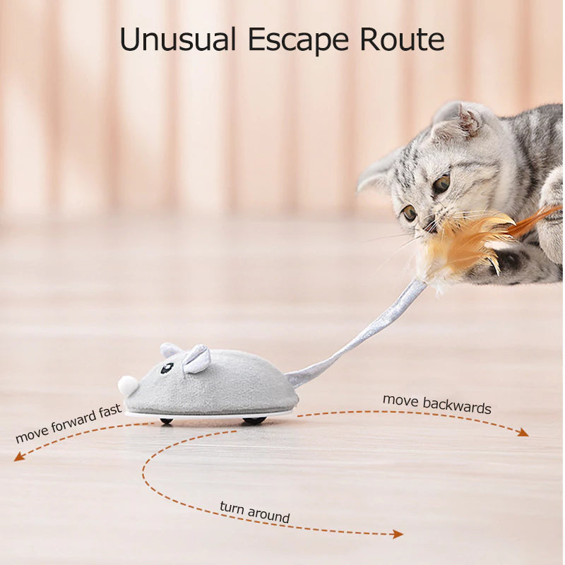 Electronic Motion Cat Toy Interactive Mouse With Feather Teaser