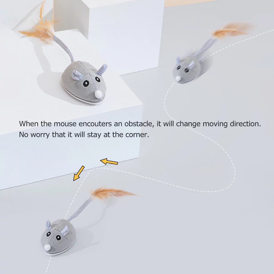Electronic Motion Cat Toy Interactive Mouse With Feather Teaser
