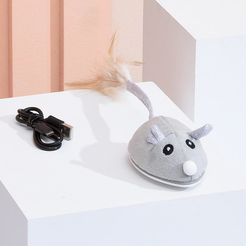 Electronic Motion Cat Toy Interactive Mouse With Feather Teaser