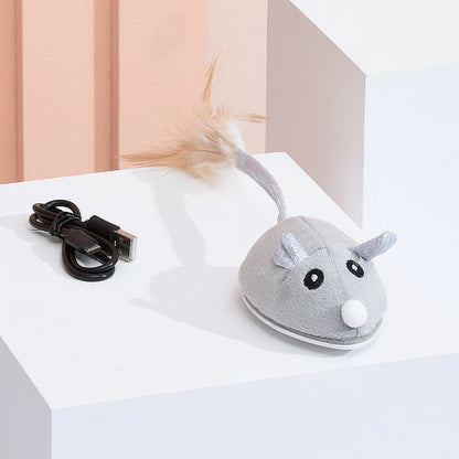 Electronic Motion Cat Toy Interactive Mouse With Feather Teaser