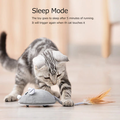 Electronic Motion Cat Toy Interactive Mouse With Feather Teaser
